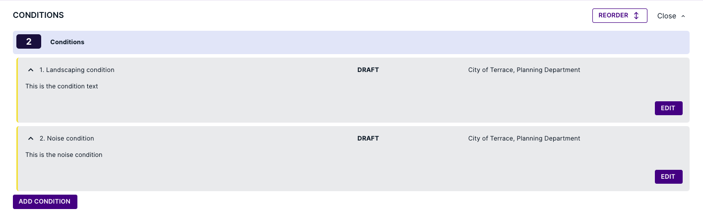 Assigning conditions to workspaces