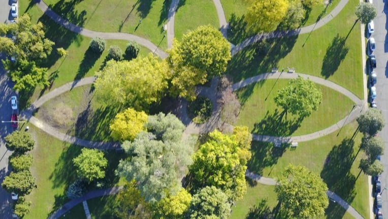 Overhead view of a park in a local municipality